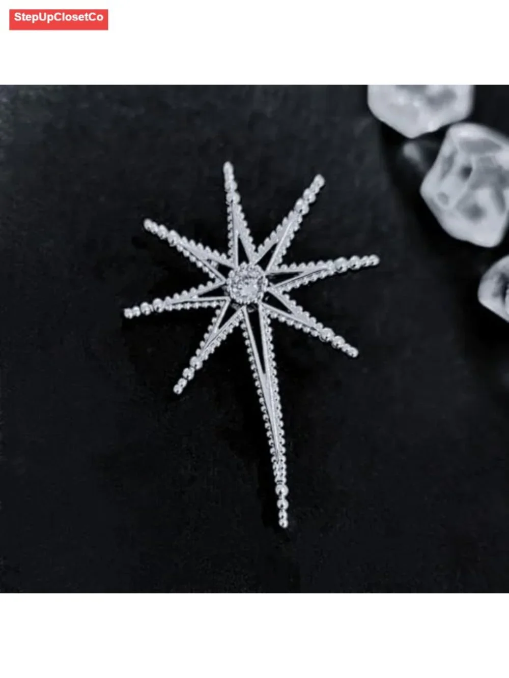 Celestial Octagram Star Brooch with Crystal Center, Pin for Women Men
